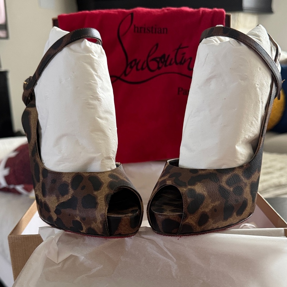 Christian Louboutin Brown Leopard Peep Toe Heels
